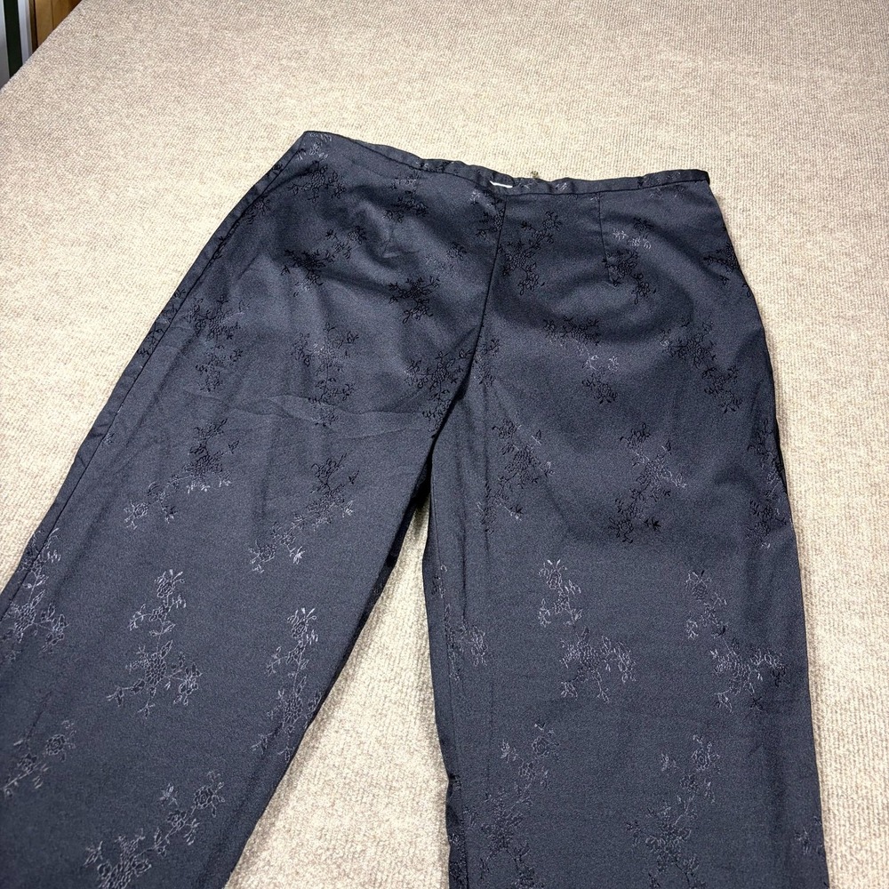Worthington Trouser Pants Women's 18 Black Floral Jacquard Stretch Side Zipper